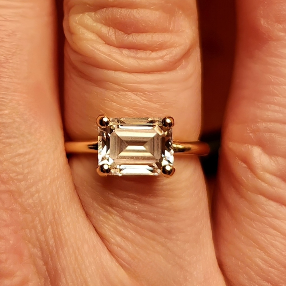 14k Solid Yellow Gold Simulated Diamond Nexus Emerald Cut Engagement Ring 2 ct.
